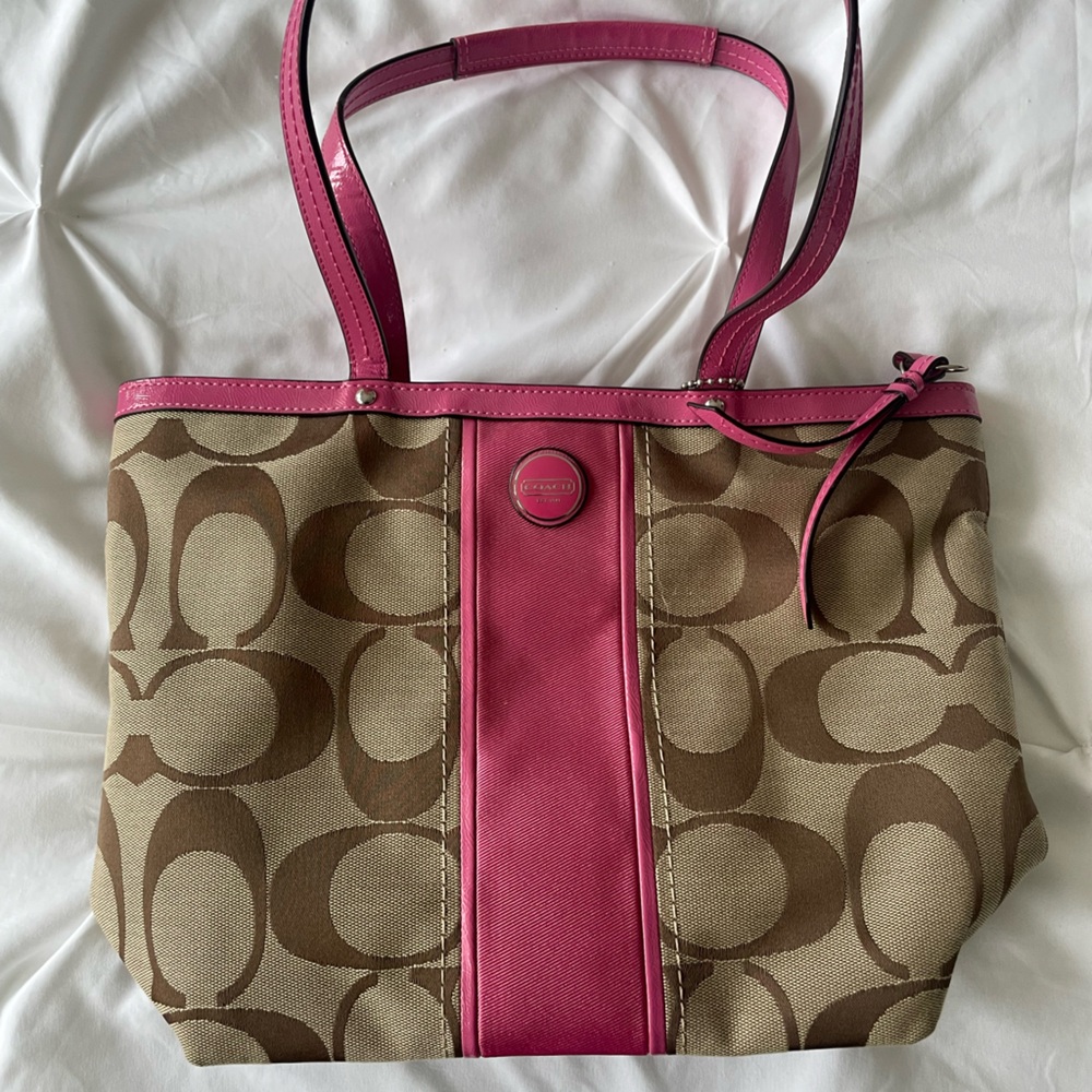 Coach Brown and Pink Canvas Tote
